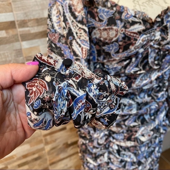 Zara Paisley Floral Print Draped Ruched Mini Dress Size L NWT - Picture 4 of 14